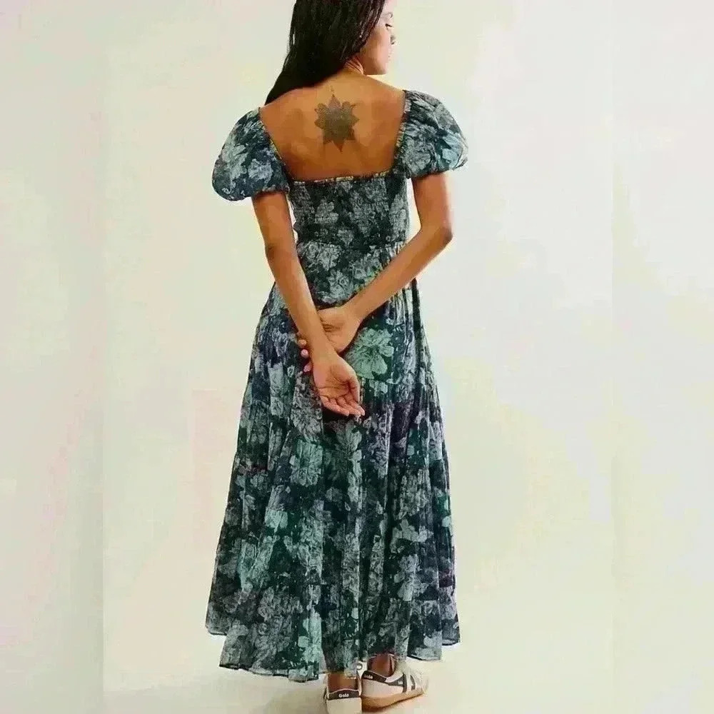 FREE PEOPLE Floral SUNDRENCHED Short Sleeve Maxi Dress Size M - Picture 9 of 12
